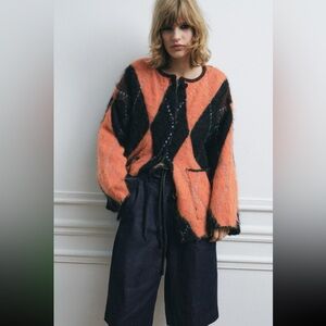ZARA- KNIT JACQUARD CARDIGAN -SIZE MEDIUM - NWT